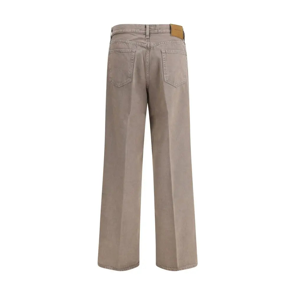Jacob Cohen relaxed fit jeans i beige med tan læderpatch