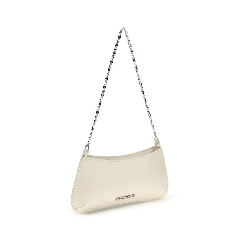 Luksuriøse Jacquemus beige læder crossbody taske med sølvkæde