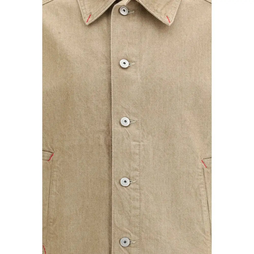 Jacquemus beige cotton denim jakke med hvide knapper og rød syning