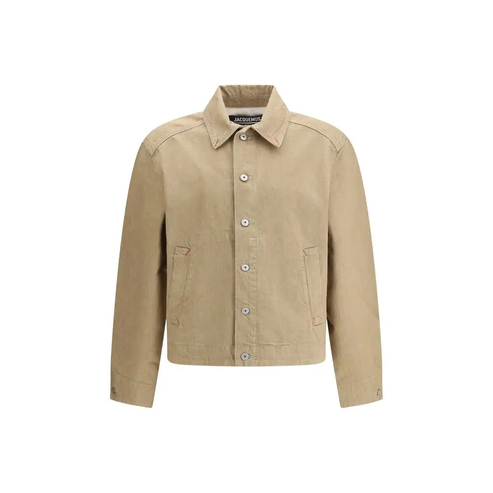 Jacquemus beige cotton denim jacket med klassisk krave og knapforlukning