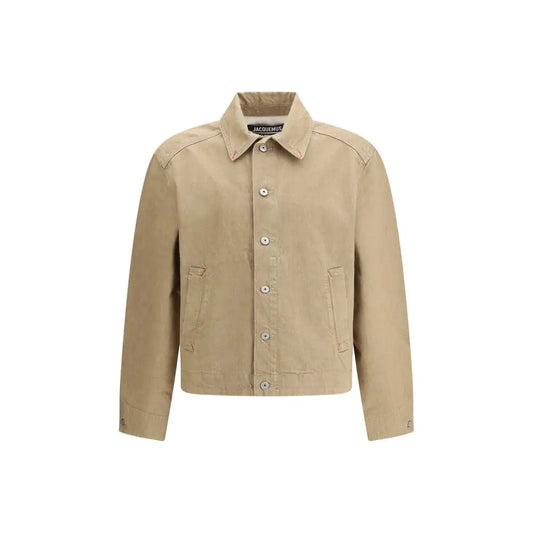 Jacquemus beige cotton denim jacket med klassisk krave og knapforlukning