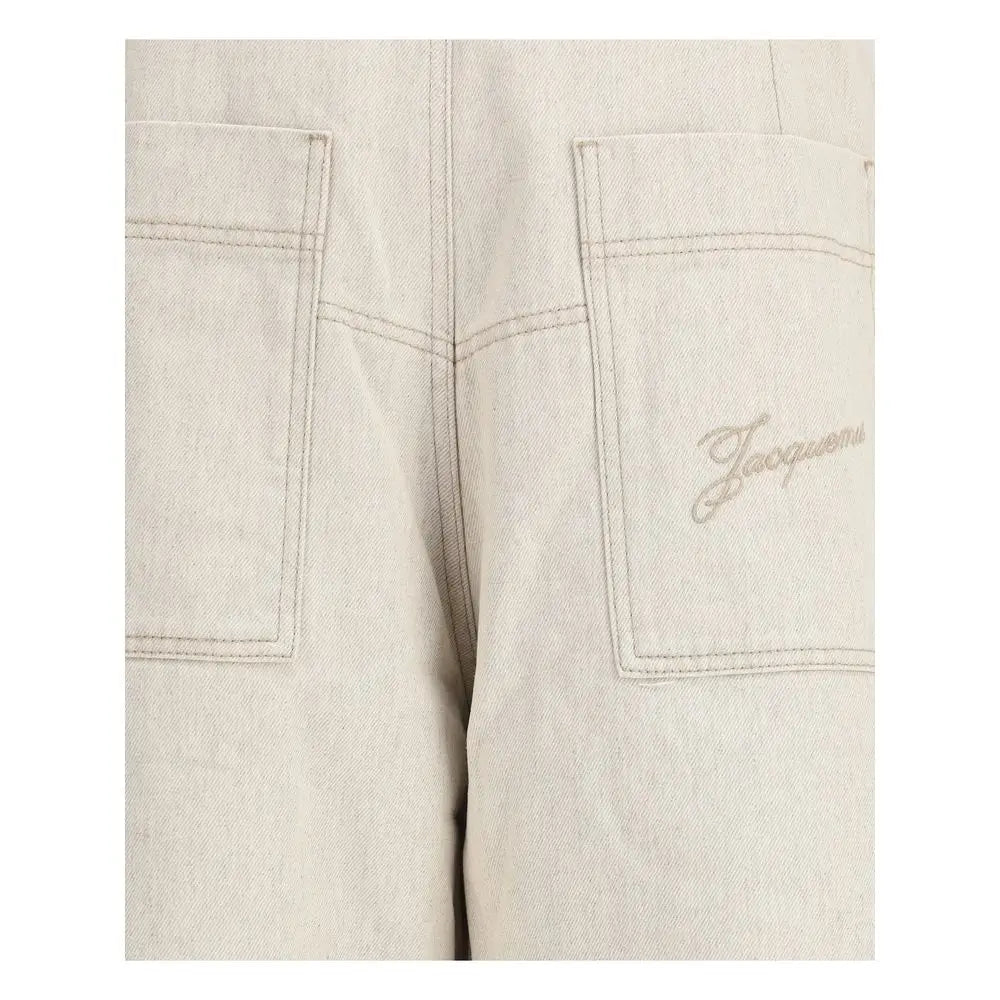 Jacquemus beige cotton jeans denim med subtil broderet logo