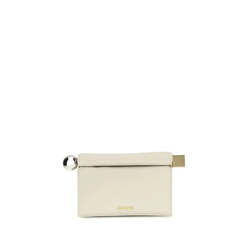 Jacquemus cream lamb ovis aries clutch bag i cremfarvet læder med metallisk ring