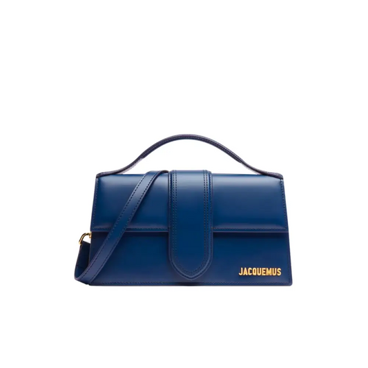 Sleek Jacquemus dark grand bambino navy læder taske med guldlogo