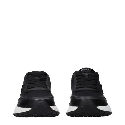 Jimmy Choo black fabric athletic sneakers with white sole accents and sleek design
