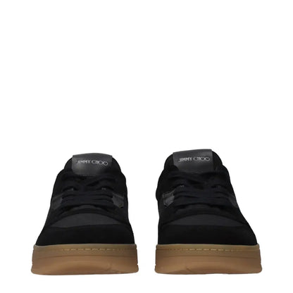 Jimmy Choo black fabric low top sneakers in suede and canvas with tan sole