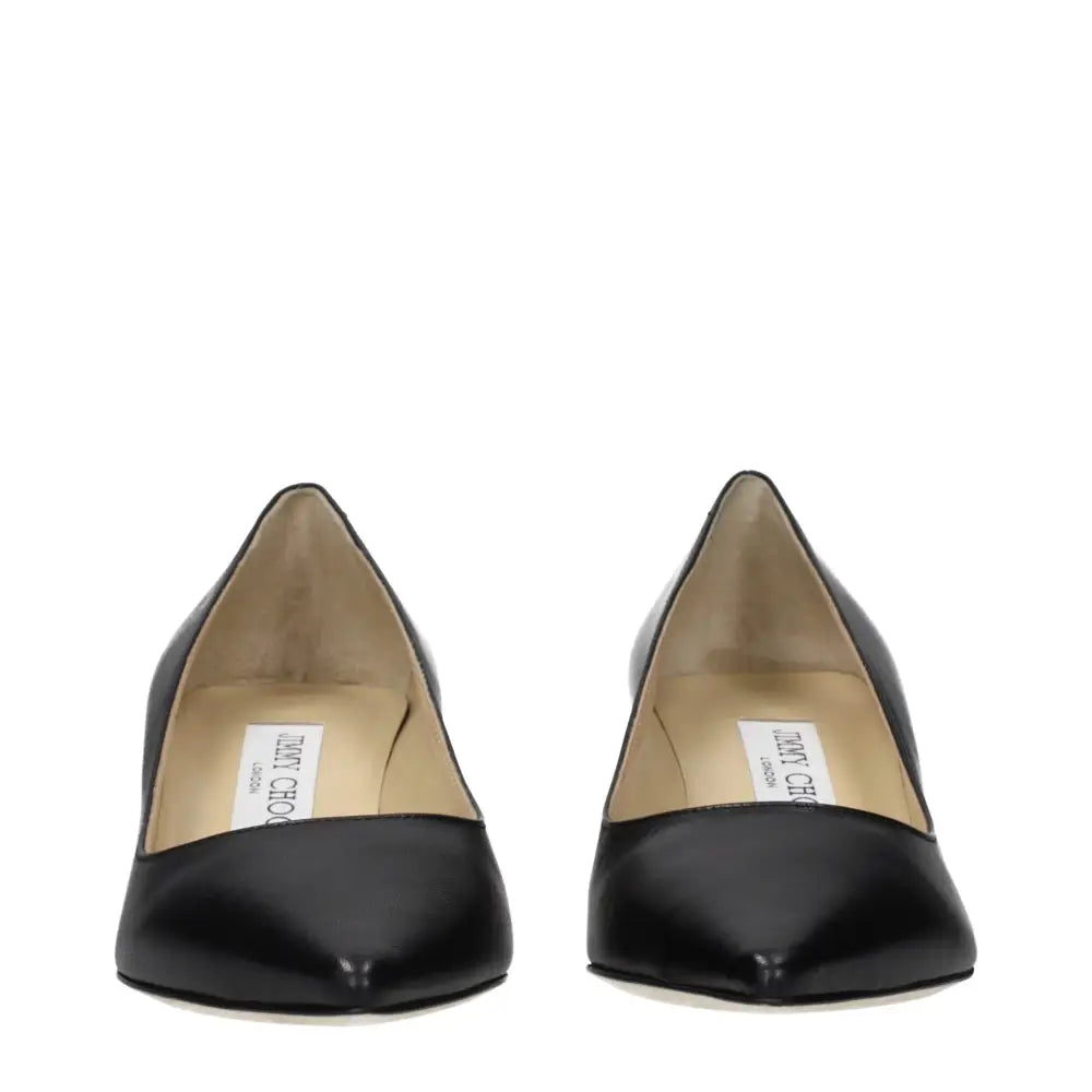 Jimmy Choo black leather pointed-toe mid heel pumps