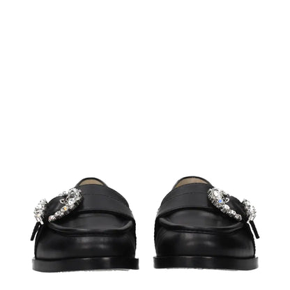 Jimmy Choo black læder slip-on loafers med krystaludsmykninger