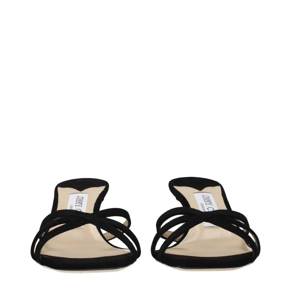 Jimmy Choo black suede strappy mules in leather stiletto heel sandals