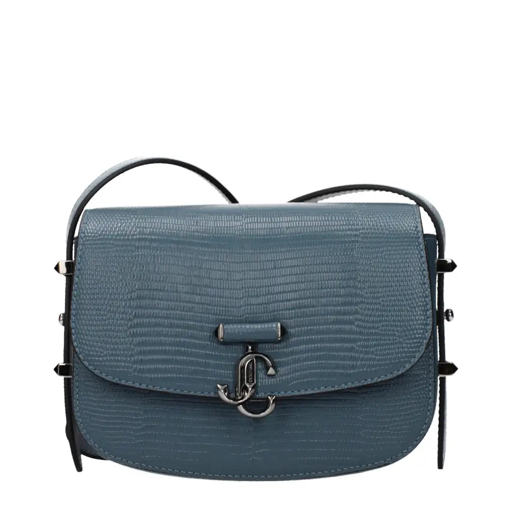 Jimmy choo blue leather shoulder bag med slangepræg og monogram