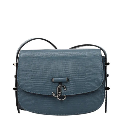 Jimmy choo blue leather shoulder bag med slangepræg og monogram