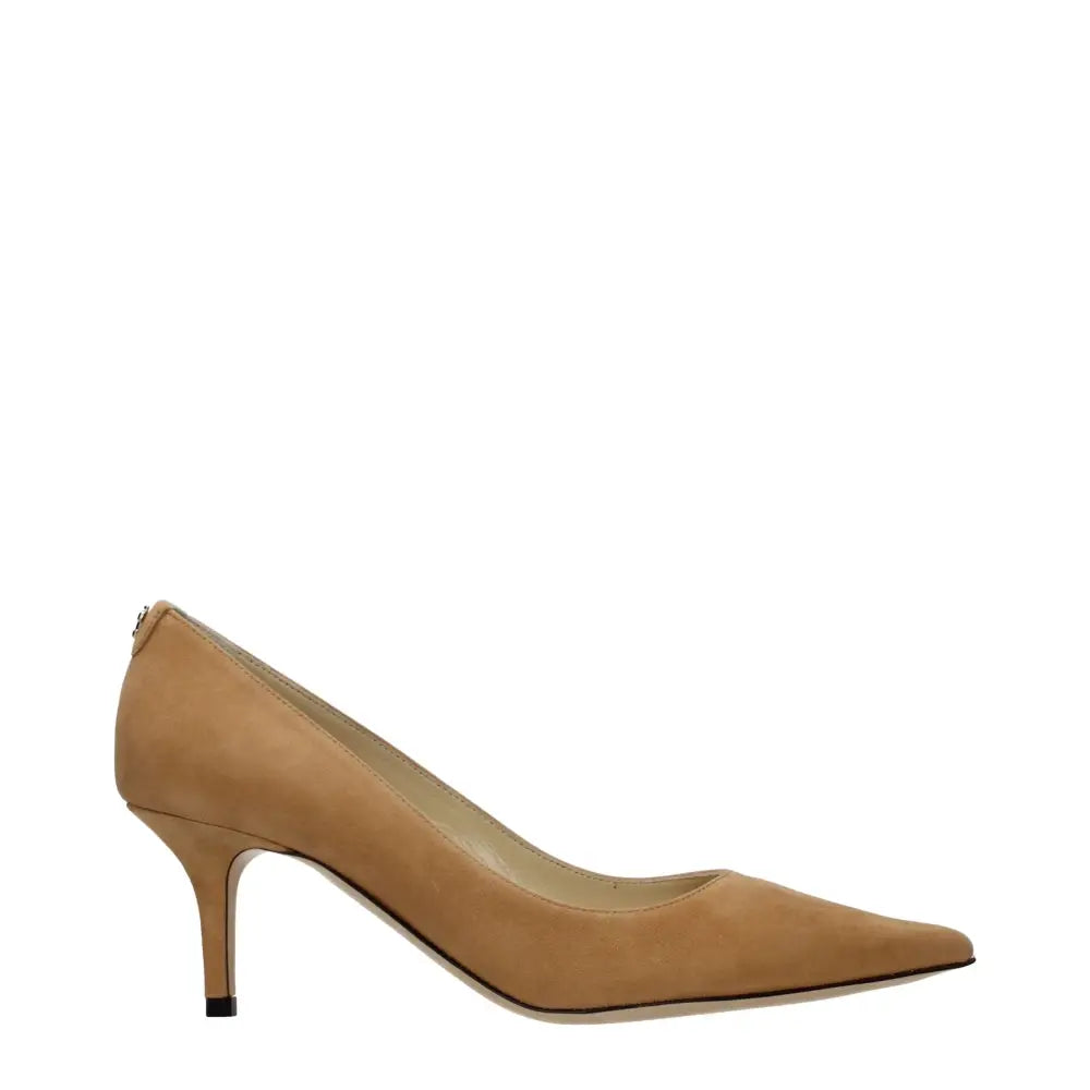 Jimmy Choo tan suede pointed-toe pump med slank hæl, 100% originale brands