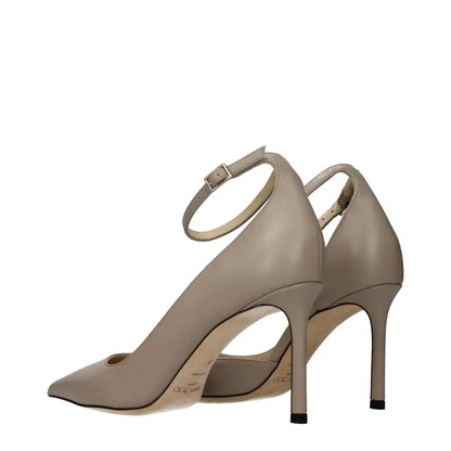 Jimmy choo’s grå læder high heel pumps i beige læder med ankelrem