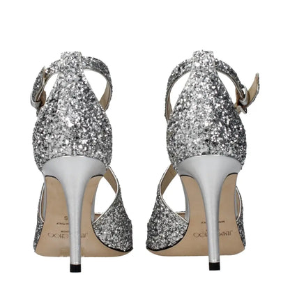 Jimmy Choo grå sandaler med sølv glitter og t-straps i outlet mærkevarer