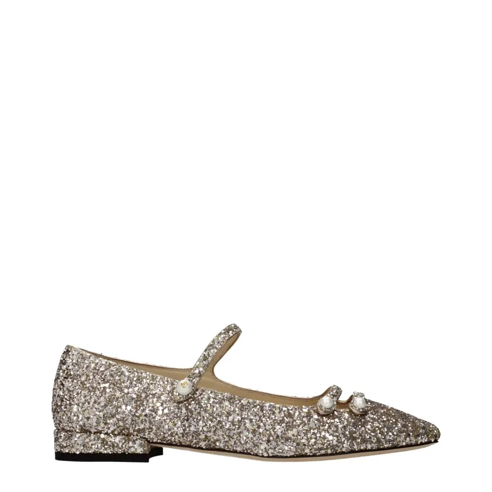 Jimmy Choo pink plastic ballet flats with silver glitter and pearls