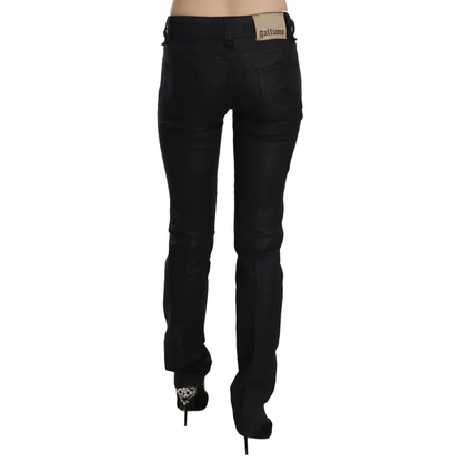 John Galliano Black Swan Floral Embroidered Mid Waist Skinny Denim Jeans - Jeans