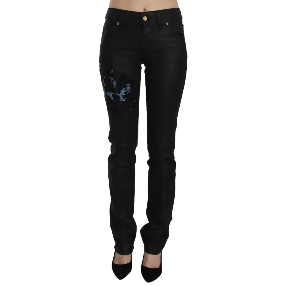 John Galliano Black Swan Floral Embroidered Mid Waist Skinny Denim Jeans - Jeans