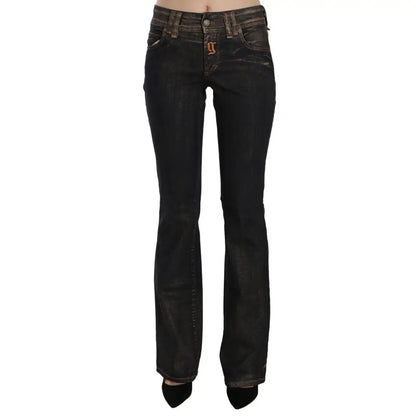 John Galliano Black Washed Mid Waist Flared Denim Pants Cotton