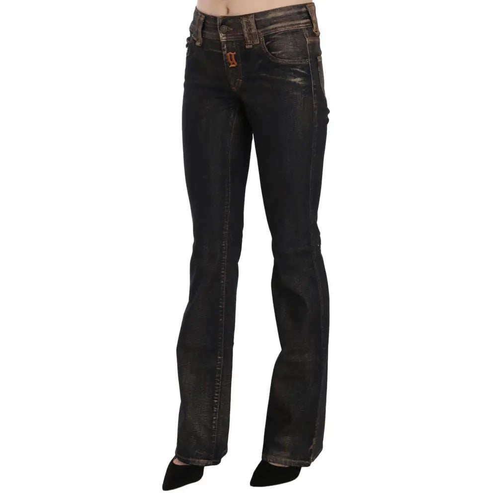 John Galliano Black Washed Mid Waist Flared Denim Pants Cotton