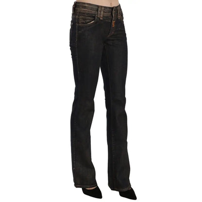 John Galliano Black Washed Mid Waist Flared Denim Pants Cotton