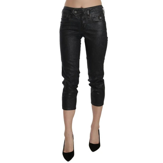 John Galliano Black Washed Mid Waist Slim Leg Cropped Denim Pants