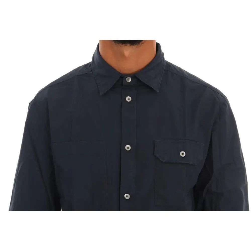 John Galliano Blue Casual Cotton Long Sleeve Shirt