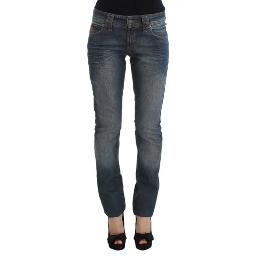 John Galliano blåvaskede slim fit jeans i bomuldsmix