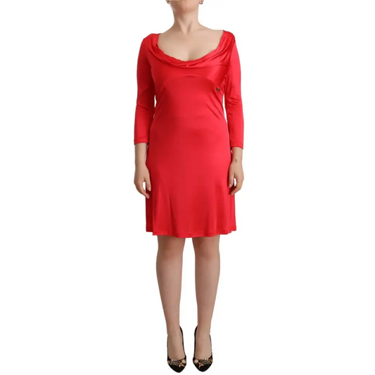 John Galliano Red Viscose 3/4 Sleeves Deep Round Neck Sheath Dress - IT42/M