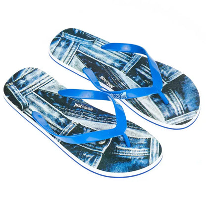 Just Cavalli light blue EVA men sandal med denimprint og logo