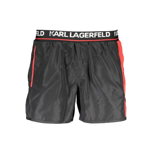 Karl Lagerfeld sorte polyester badeshorts med røde striber