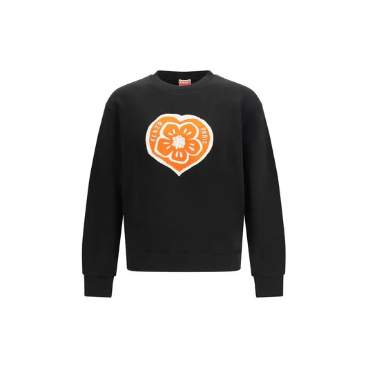 Kenzo sort sortsvatter i sort bomuld med orange hjerteblomst og Kenzo Paris