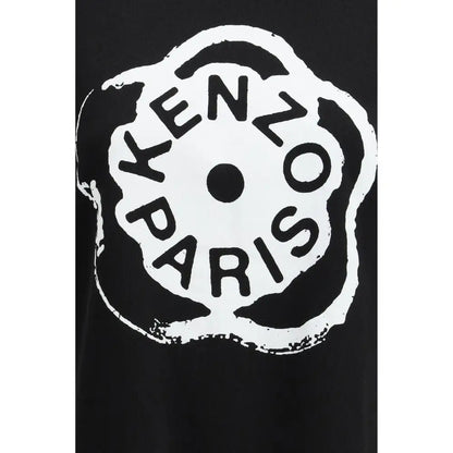 Kenzo sort bomuldst-shirt med hvidt blomstlogo, outlet mærkevarer