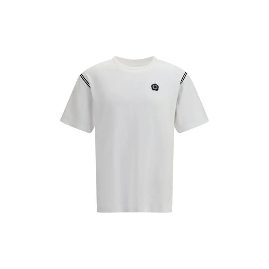Kenzo white cotton sportswear: hvid kortærmet t-shirt med sorte striber og blomstermotiv