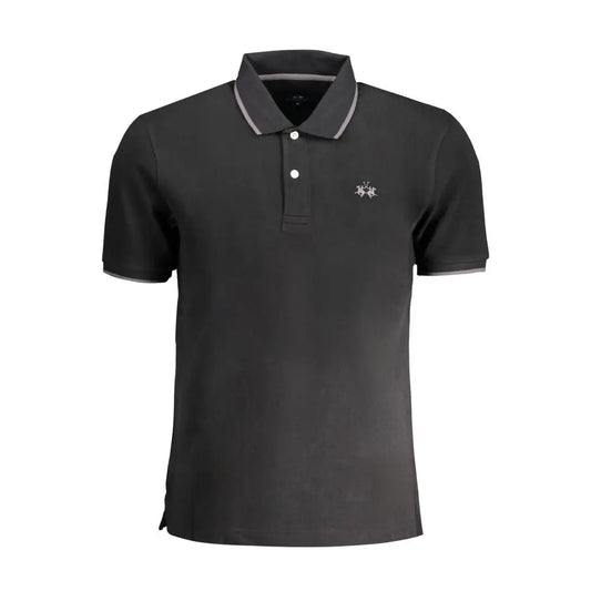La Martina black cotton polo skjorte med grå trim og logo
