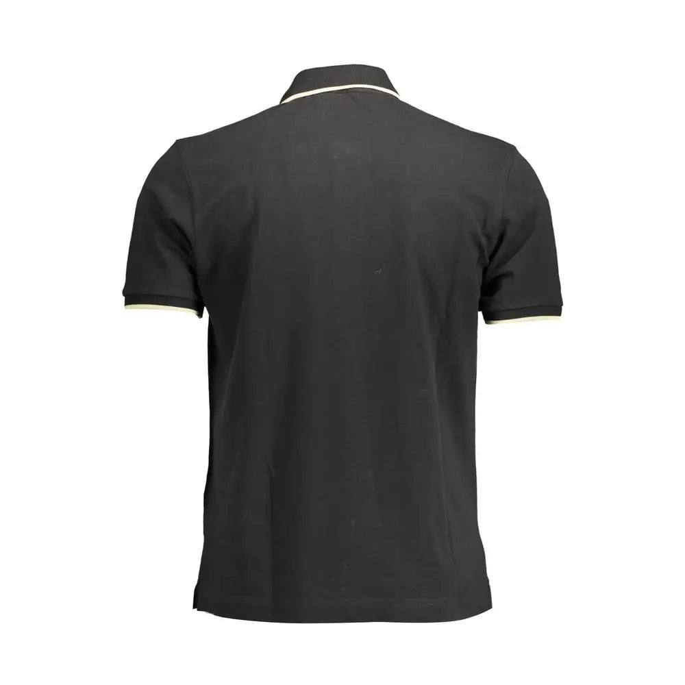 La Martina black cotton polo shirt med cremede kanter