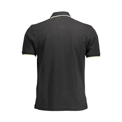 La Martina black cotton polo shirt med cremede kanter