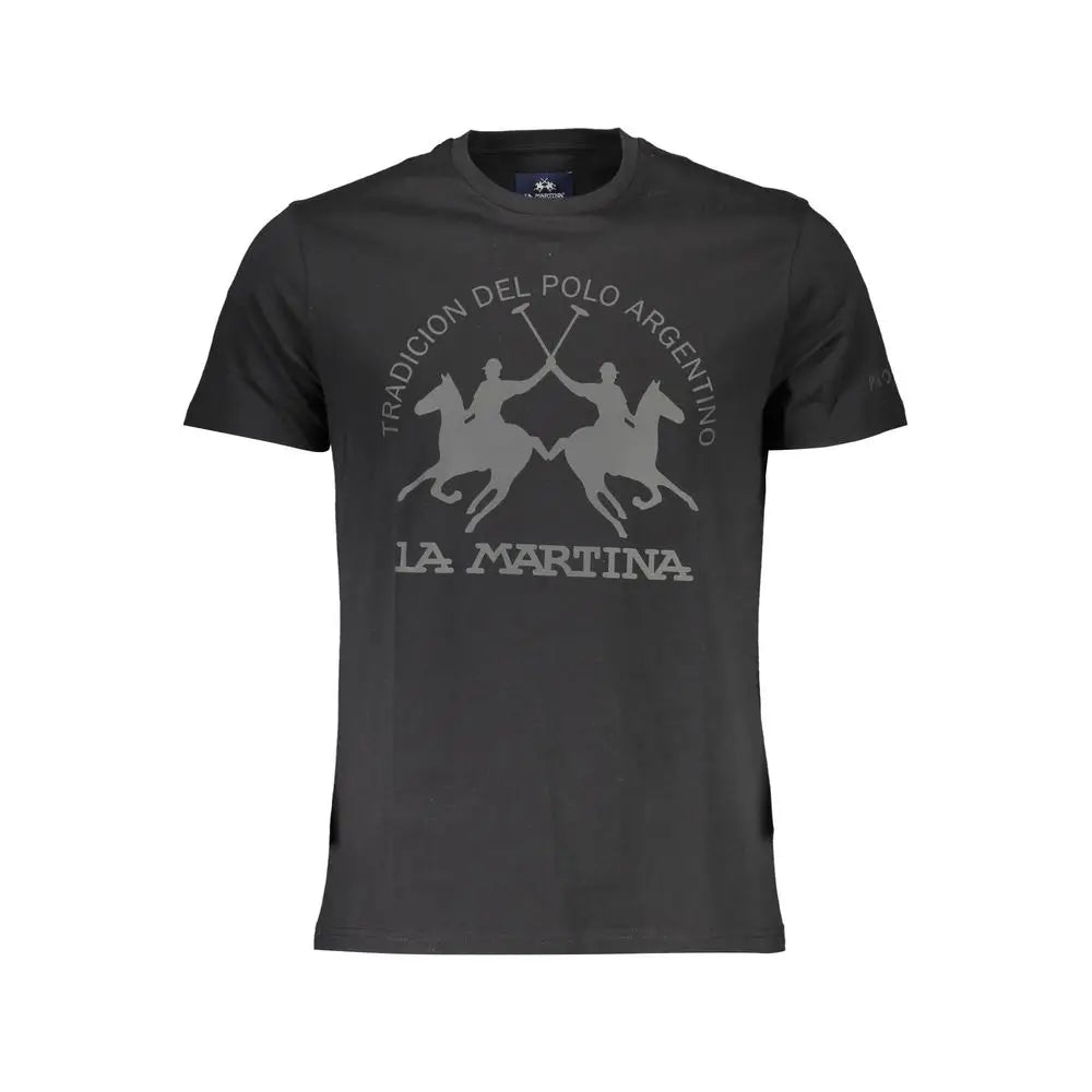 La Martina black cotton t-shirt med grå polo-motiv og Tradition del Polo Argentino