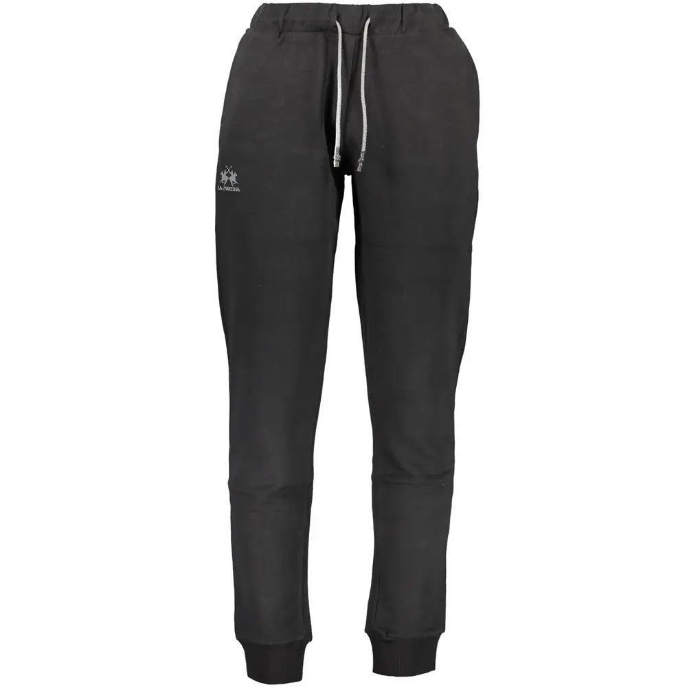 La Martina black cotton pant med hvide snor og logo