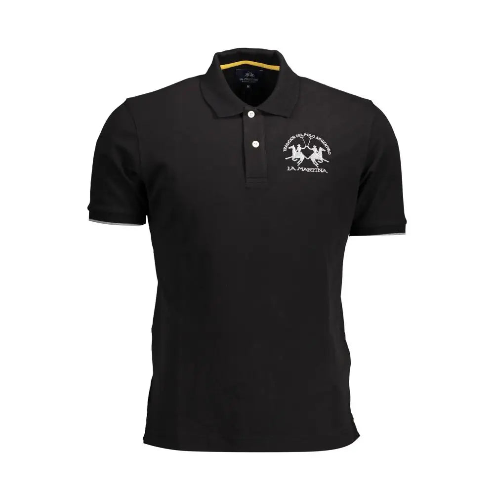 Sort La Martina polo skjorte med gule kontrastdetaljer, 100% originale brands