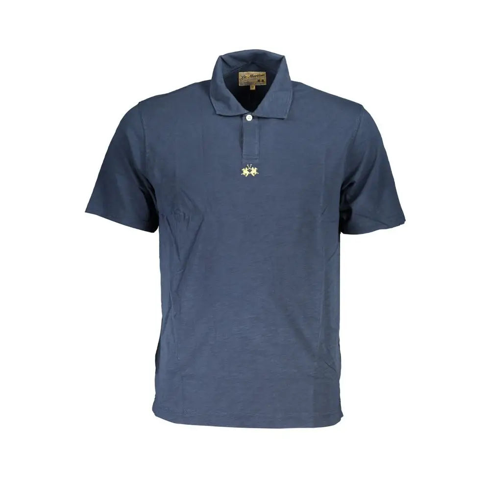 La Martina kortærmede polo i navy blå med guldlogo, 100% original
