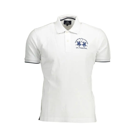 La Martina elegant hvide farve white polo med navy trim og logo