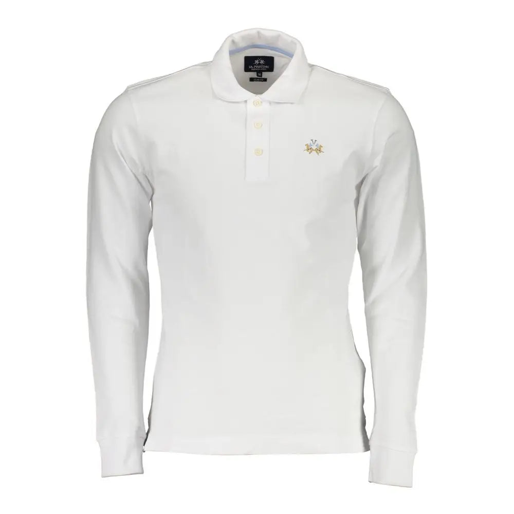 Hvid langærmet slim fit polo fra La Martina Elegant med broderet logo