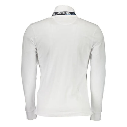 Hvid langærmet polo fra La Martina Elegant Slim med navy krave og a-brodér