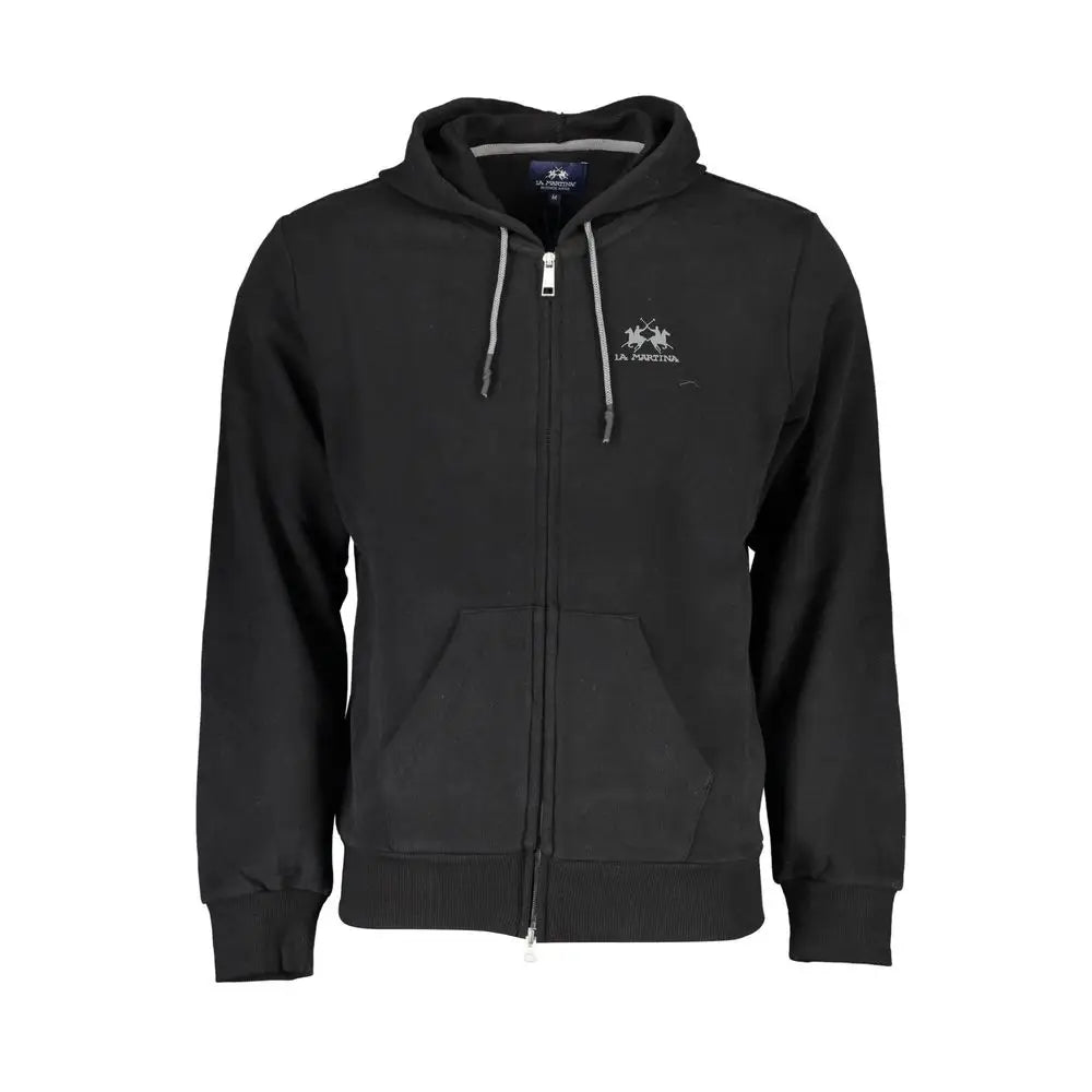 Sort La Martina sleek hooded cotton sweatshirt in black with embroidered logo