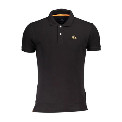 La Martina slim fit contrast detail polo i sort med guldlogo og orange krave