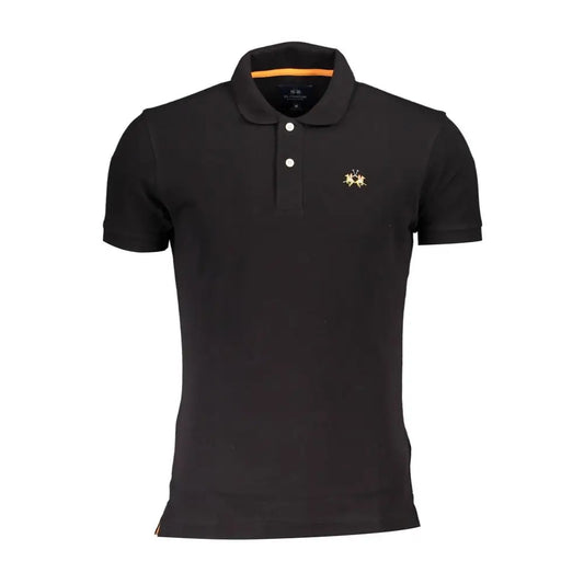 La Martina slim fit contrast detail polo i sort med guldlogo og orange krave