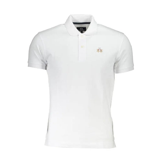 La Martina sophisticated slim fit polo i hvid med subtil logo og kontrastdetaljer