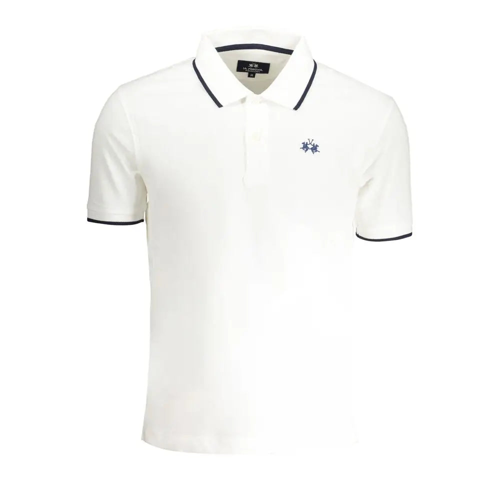 La Martina hvid bomuld polo shirt med navy trim, 100% originale brands