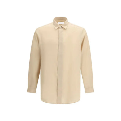 Lardini beige tencel dress shirt med langærmet design