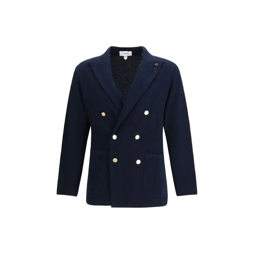 Lardini blå bomuld blazer, navy dobbeltradet med guld-hvide knapper. Spar 30-70% på mode